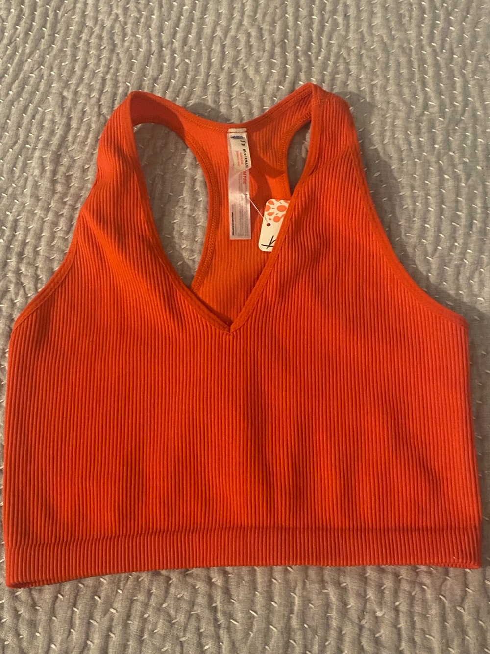 Free People Movement Ribbed V-Neck Racerback Crop Tank Top Orange